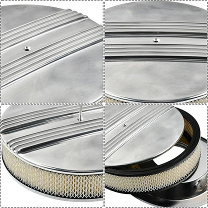 14 x 3 Inch Round Polished Air Cleaner Kit Half Finned Drop Base Compatible - Image 3