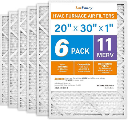 LotFancy 20x30x1 Air Filter MERV 11 6-Pack, Electrostatic Pleated AC Furnace by LotFancy