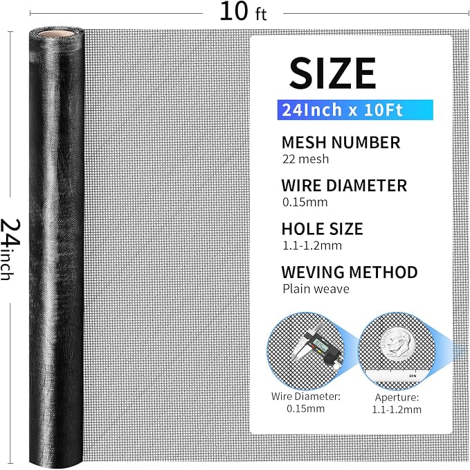 304 Stainless Steel Mesh, 24in x 10ft, 22 Mesh, Sturdy Metal Screen Roll - Image 3