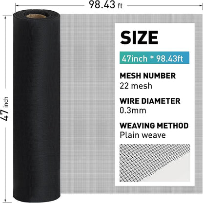 304 Stainless Steel Mesh Window Screen Roll, 47IN x 98.43FT Black Metal Window - Image 3