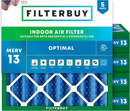 Filterbuy 13.25x13.25x4 Air Filter MERV 13 Optimal Smoke & Allergy Defense by Filterbuy