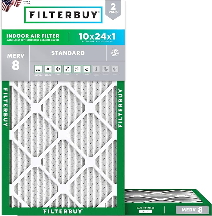 Filterbuy 10x24x1 Air Filter MERV 8 Essential Dust & Allergy Defense, by Filterbuy