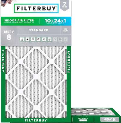 Filterbuy 10x24x1 Air Filter MERV 8 Essential Dust & Allergy Defense, by Filterbuy