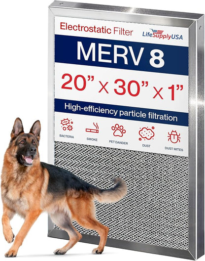 20x30x1 Electrostatic Air Filter, MERV 8, Reusable Furnace AC/HVAC Filter by LifeSupplyUSA