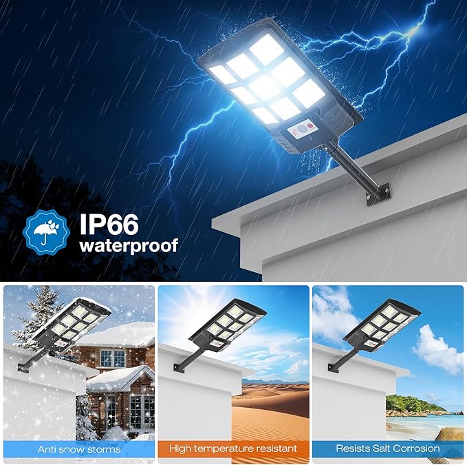 Solar Street Lights Outdoor Waterproof,6500K LED Dusk to Dawn Solar Light,260° Angle Flood light with Motion Sensor and Remote Control for Outdoor,Parking Lot, Courtyards,Parking Garages 6-Pack