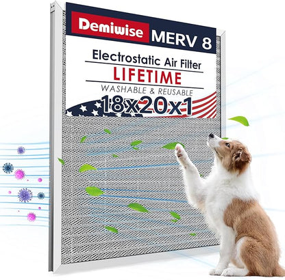 18x20x1 Electrostatic Air Filter, MERV 8 Reusable Aluminum AC/HVAC Furnace by Demiwise