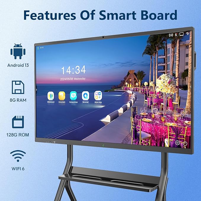 YIXZSWD Smart Board,85 Inch Interactive Whiteboard 4K Touchscreen Built in Ultra High Definition Camera Open App Ecosystem, Digital Presentation Electronic Smart WhiteBoard for Classroom Home Office