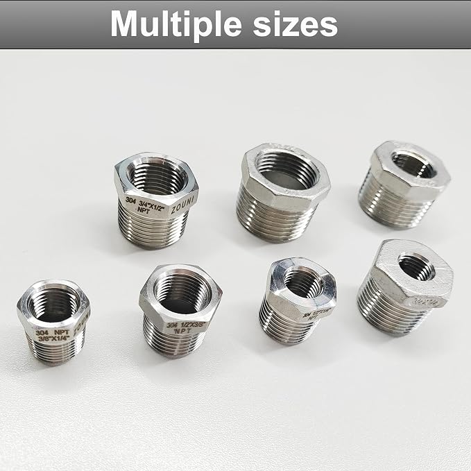 2 Pcs 304 Stainless Steel Reducer Hex Bushing, 3/4" Male NPT to 1/4" Female - Image 5