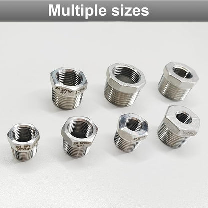 2 Pcs 304 Stainless Steel Reducer Hex Bushing, 3/4" Male NPT to 1/4" Female - Image 5