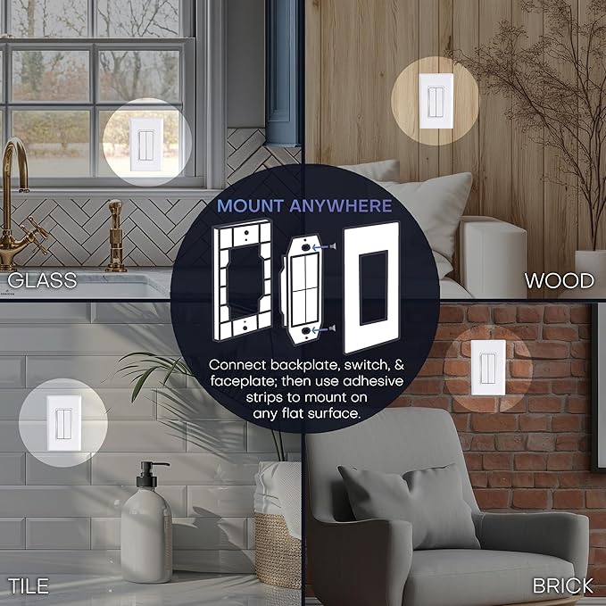 RunLessWire Click for Philips Hue – Battery-Free Wireless Smart Light Switch, 30ft Range – Works Natively with Philips Hue Bridge – Wall Mount Kinetic Switch - Decora Style, White
