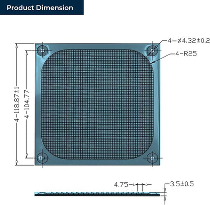 120mm Aluminum Fan Filter Grill Black - Image 2
