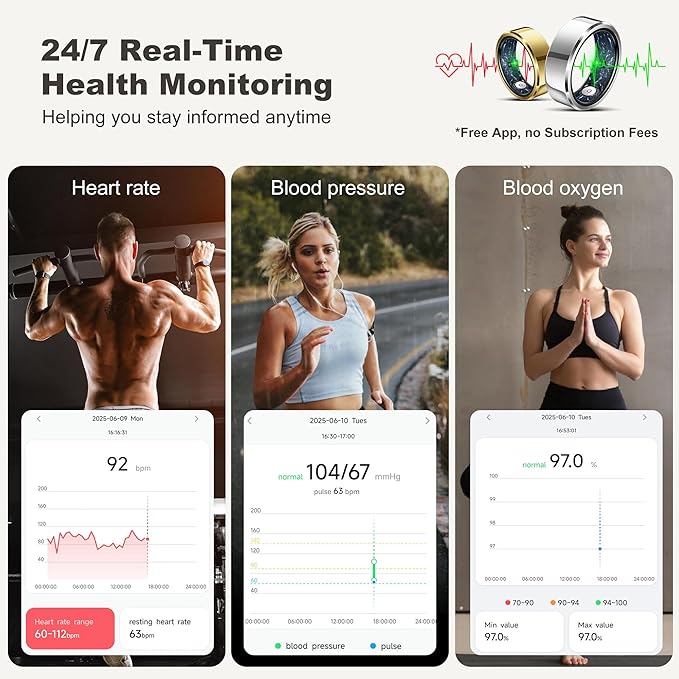Smart Ring for Women Men, Fashion Minimalist Fitness Ring & Sleep Tracker Ring with Heart Rate, Blood Pressure,5ATM Waterproof Health Ring, No Subscription, Gifts for Women Men Gift (Silver,12)
