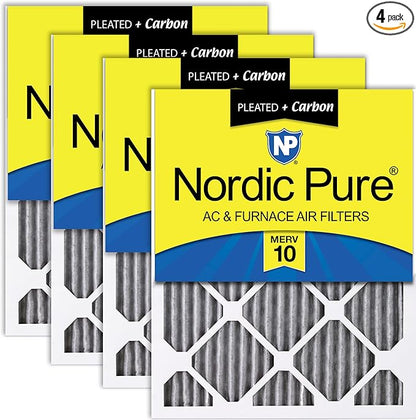Nordic Pure 18x25x1 Furnace Air Filters MERV 10 Pleated Plus Carbon 4 Pack by NordicPure
