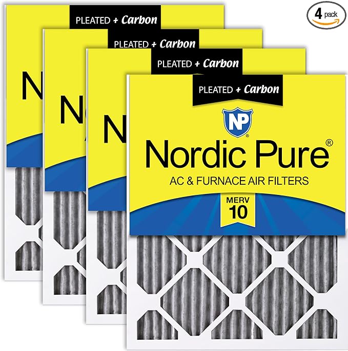 Nordic Pure 20x20x1 Furnace Air Filters MERV 10 Pleated Plus Carbon 4 Pack by NordicPure