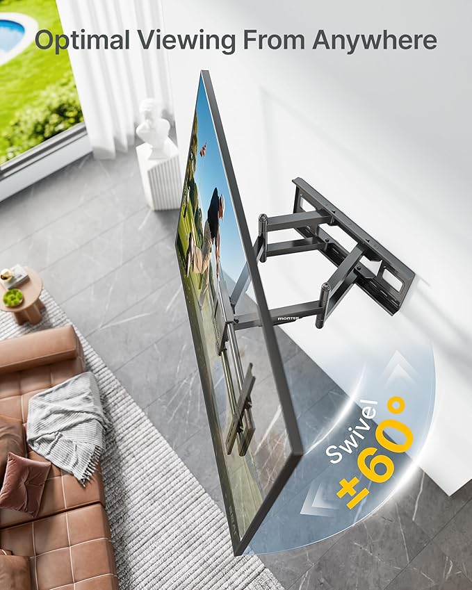 monTEK Heavy Duty XXL Full Motion TV Wall Mount for 60-120 inch Extra Large TVs, Holds 265 lbs, Max VESA 900x600, 27.7" Extension, Swivel & Tilt, Preassembled, Fits 12–24" Studs, LED/LCD/OLED 4K/8K
