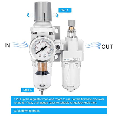 NANPU 1/4" NPT Compressed Air Filter Regulator Lubricator Combo Water/Oil Trap - Image 5