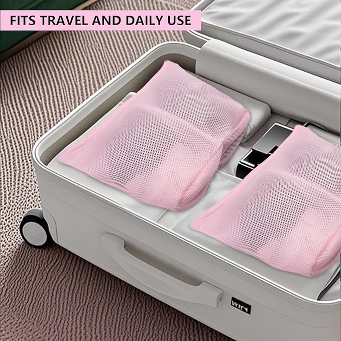 Guozcaray 2 Pcs Special Zoning laundry bag for delicates with handles mesh laundry bags washing machine laundry totes travel storage and sorting bag(Pink-Blue)