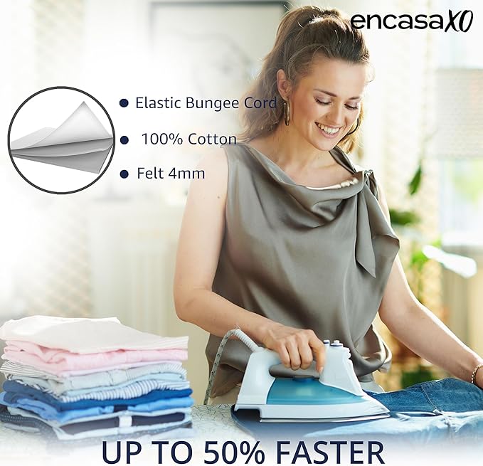 Encasa XO Ironing Board Cover and Pad 42"x14" - 4mm Felt Medium Iron Board Cover with Padding - Heat Resistant, Stain-Safe Dye, Non Slip Elastic Bungee Cord Tightening Iron Table Cover Mango