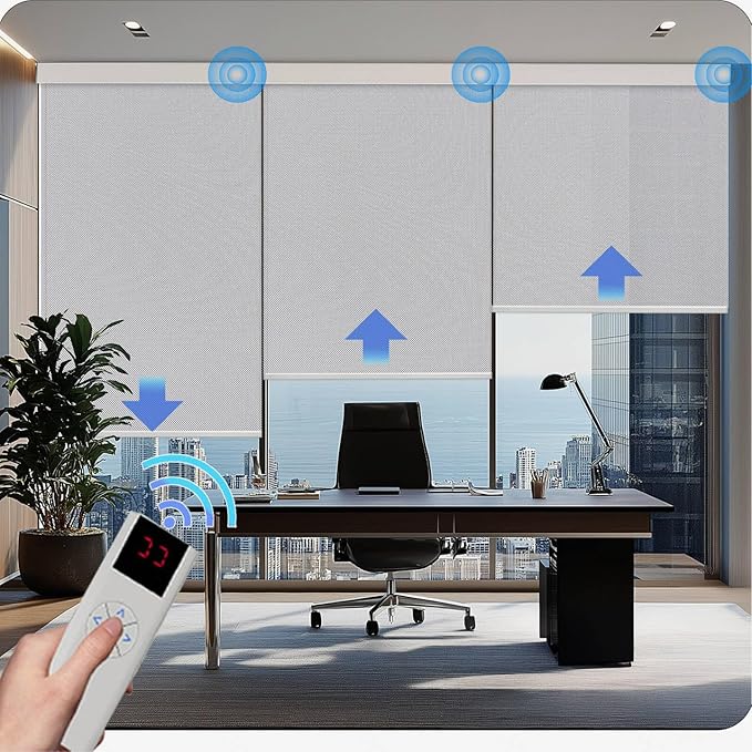 COOLWINDS Motorized Blinds with Remote Cordless Automatic Motorized Shades Custom Blinds for Windows Smart Curtains Compatible with Alexa Google Home(Solar Grey,W57 x H72in)