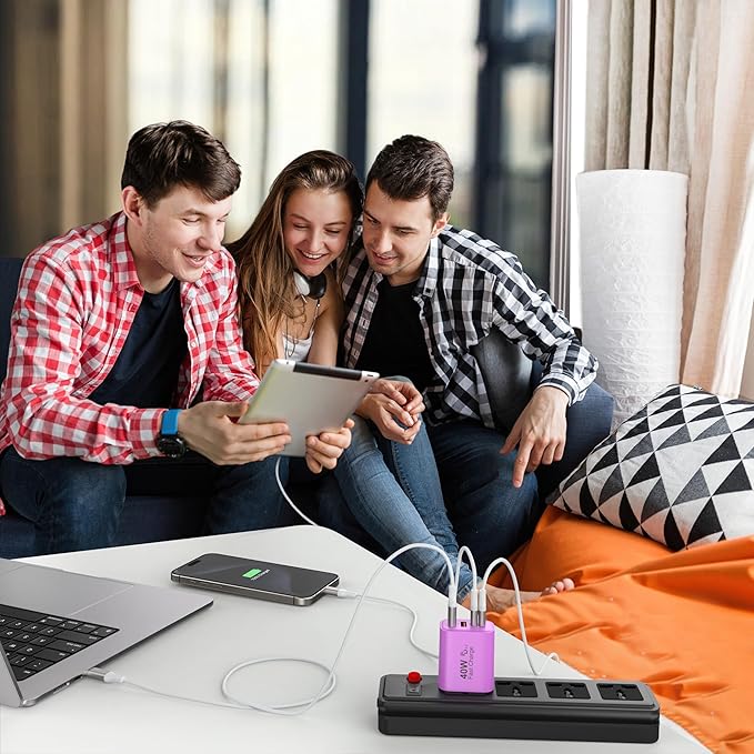TT&C USB C Block 40W, 4 Ports Wall Plug Fast Charging Block, PD+QC Multiport Power Adapter USB C Charger Type C for iPhone 17,17 Air, 17 Pro,17 Pro Max, 16,15,14,13,12, Galaxy Phones (Purple 1Pack)