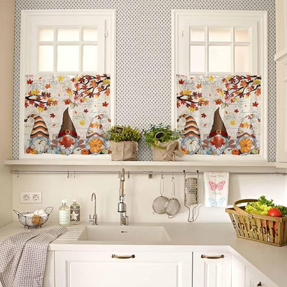 Fall Gnomes Kitchen Curtain Set, Thanksgiving Maple Leaf Rustic Pumpkin Window - Image 4