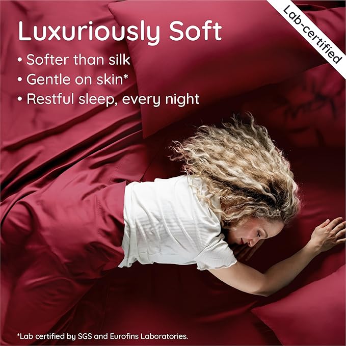 Bambaw 100% Viscose Derived from Bamboo King Size Fitted Sheet, Cooling, Deep Pocket, Burgundy
