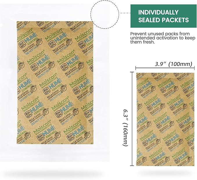 Wisesorb Size 67 62% Two-Way Humidity Control Packs for Storing 1 lb, 67 Gram 50 Pack Moisture Control Packets Individually Wrapped, Humidifier Packs for Storage Containers