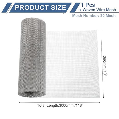 uxcell 20 Mesh 118" x 10" Woven Wire Mesh, 316 Stainless Steel Air Vent Filter - Image 2