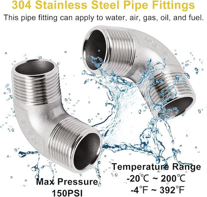 3/4" x 3/4" NPT 90 Degree Elbow 304 Stainless Steel Pipe Fittings Male Threaded - Image 5