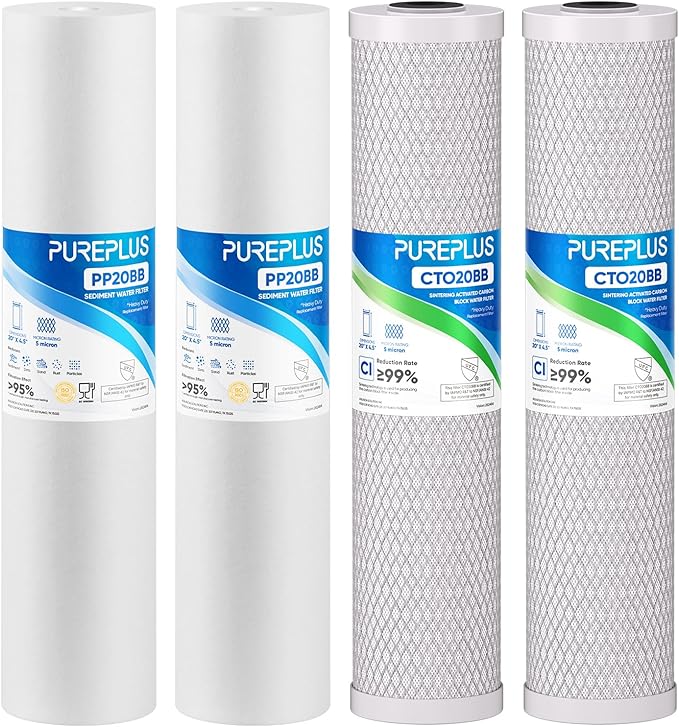 PUREPLUS 5 Micron 20"x4.5" Whole House Water Filter Cartridge Combo Kit by PUREPLUS