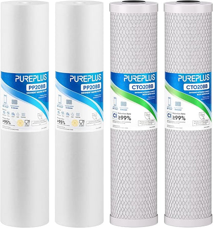 PUREPLUS 5 Micron 20"x4.5" Whole House Water Filter Cartridge Combo Kit by PUREPLUS