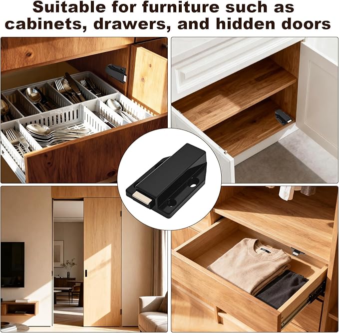 2 Pack Magnetic Push Latch,Heavy Duty Magnetic Touch Latch,for Push to Open Cabinet or Kitchen Drawer, Kitchen Door,on Strong Pop Out (Black - 2.7 inch, 2 Pack)