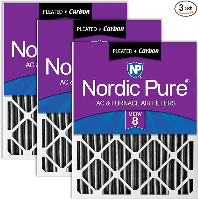 Nordic Pure 20x20x2 Furnace Air Filters MERV 8 Pleated Plus Carbon 3 Pack by NordicPure
