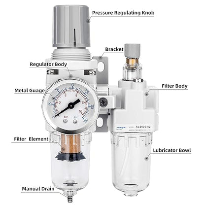 NANPU 1/4" NPT Compressed Air Filter Regulator Lubricator Combo Water/Oil Trap - Image 2