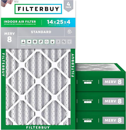 Filterbuy 14x25x4 Air Filter MERV 8 Essential Dust & Allergy Defense, by Filterbuy