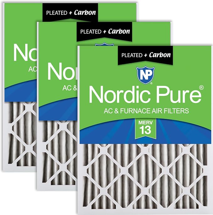 Nordic Pure 16x20x2 Pleated Air Filters MERV 13 Plus Carbon 3 Pack by NordicPure