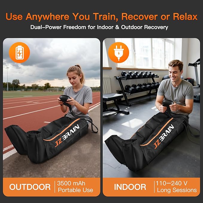 Air Compression Leg Recovery Boots : Dual-Power Sequential Compression System Device with Smart Pressure Sensor - 6 Modes & 14 Positions Foot and Leg Massage for Athletes & Gym (Medium)