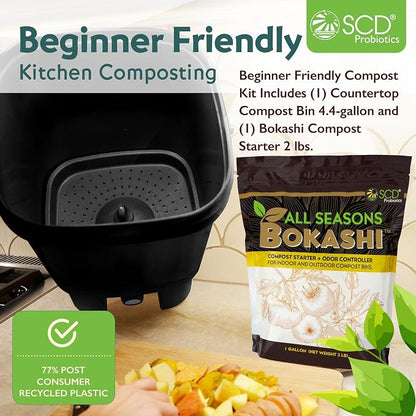 All Seasons Indoor Composter Starter Kit – 4.4 Gallon Black Organko Compost Bin - Image 2