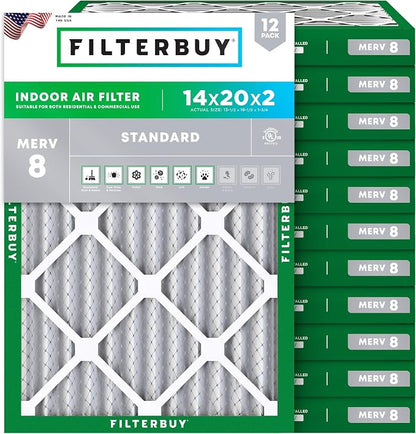 Filterbuy 14x20x2 Air Filter MERV 8 Essential Dust & Allergy Defense, by Filterbuy