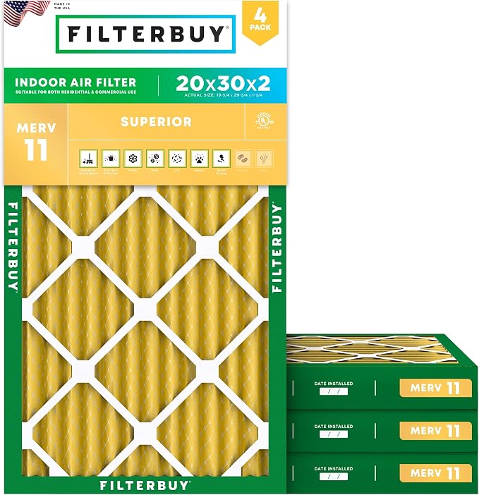 Filterbuy 20x30x2 Air Filter MERV 11 Superior Pet & Allergy Defense, by Filterbuy