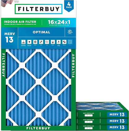 Filterbuy 16x24x1 Air Filter MERV 13 Optimal Smoke & Allergy Defense, by Filterbuy
