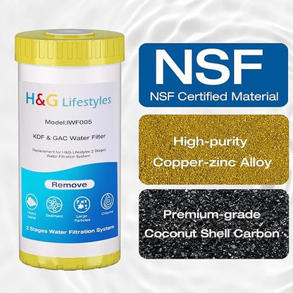 H&G Lifestyles 10" x 4.5" Whole House KDF and Carbon Water Filter, Compatible - Image 3
