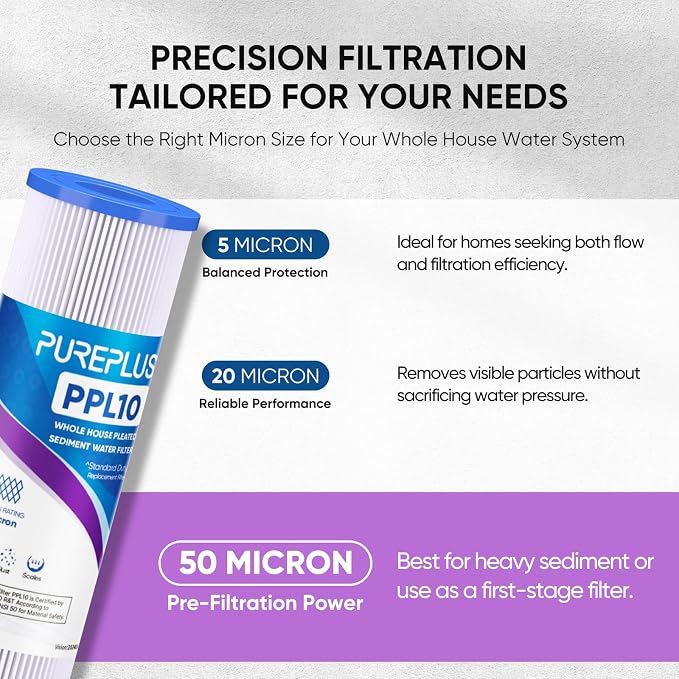 PUREPLUS 50 Micron Whole House Pleated Sediment Filter - Image 6