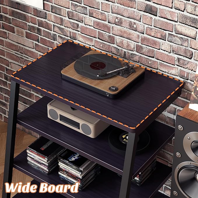 Besiost AV Media Stand with Outlets, Media Console with LED Lights, Stereo Racks and Stands with Storage Shelves, Media Audio Tower Cabinet, Black Enoby