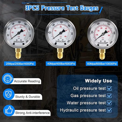 SINOCMP Hydraulic Pressure 3 Gauges Test Kit - Image 2
