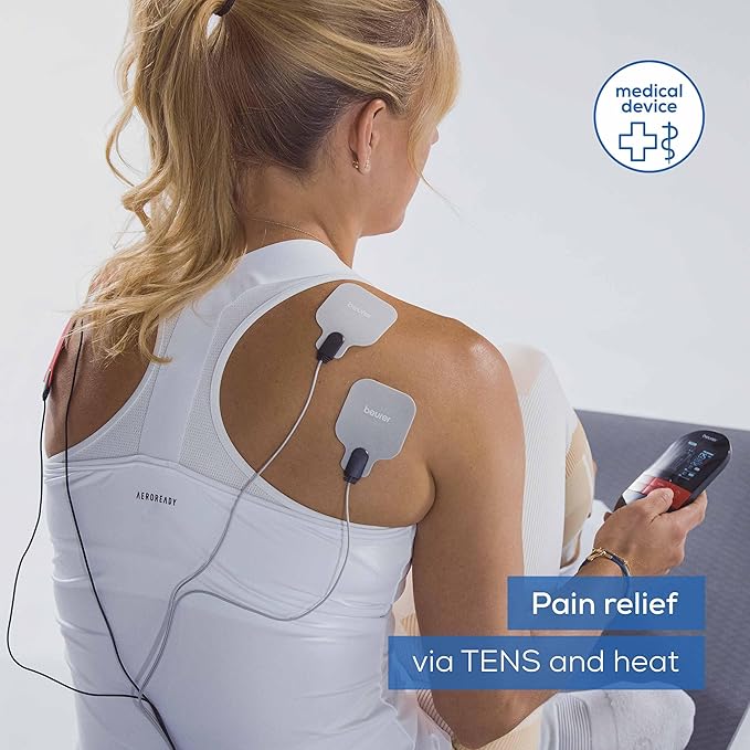 Beurer EM59 Digital 3-in-1 TENS Unit, EMS & Heat Therapy for Pain Relief & Relaxation, Muscle Stimulator with 2 Adjustable Channels, 64 Applications, Timer Function