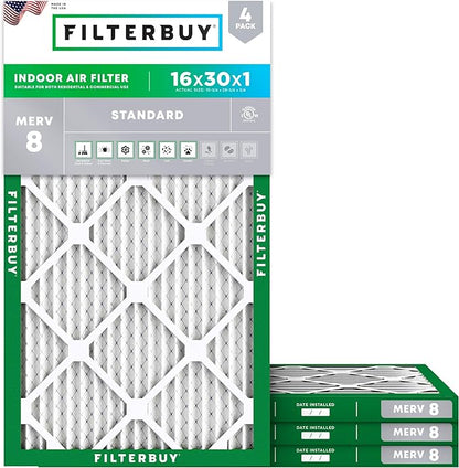 Filterbuy 16x30x1 Air Filter MERV 8 Essential Dust & Allergy Defense, by Filterbuy