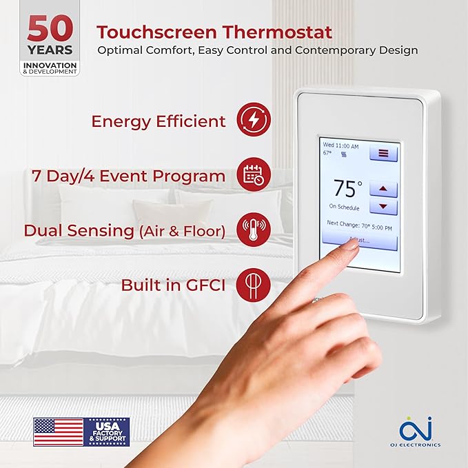 LuxHeat 160sqft Floor Heating Cable Kit - 240v Under Tile Floor Heater Kit - Heated Flooring System Includes UDG4 Programmable Thermostat w/GFCI, Heating Cable, Strapping, Flooring Sensor & Alarm