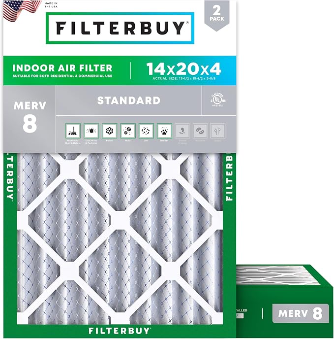 Filterbuy 14x20x4 Air Filter MERV 8 Essential Dust & Allergy Defense, by Filterbuy
