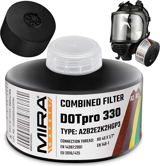 MIRA Safety - DotPro 330 - Industrial Grade Gas Mask Filter | A2 B2 E2 K2 HG P3 by MIRASafety